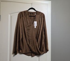 T Tahari Brown Striped Blouse